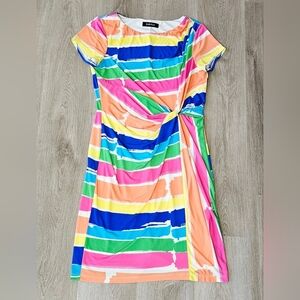 Size 10 Ellen Tracy Rainbow Stripe Ruched Dress